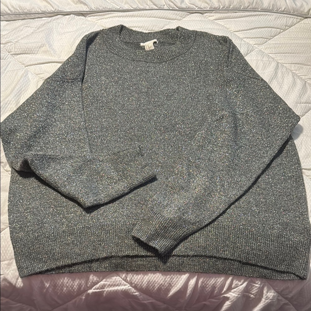 H&M women’s sparkle grey sweater fun sparkly size XL